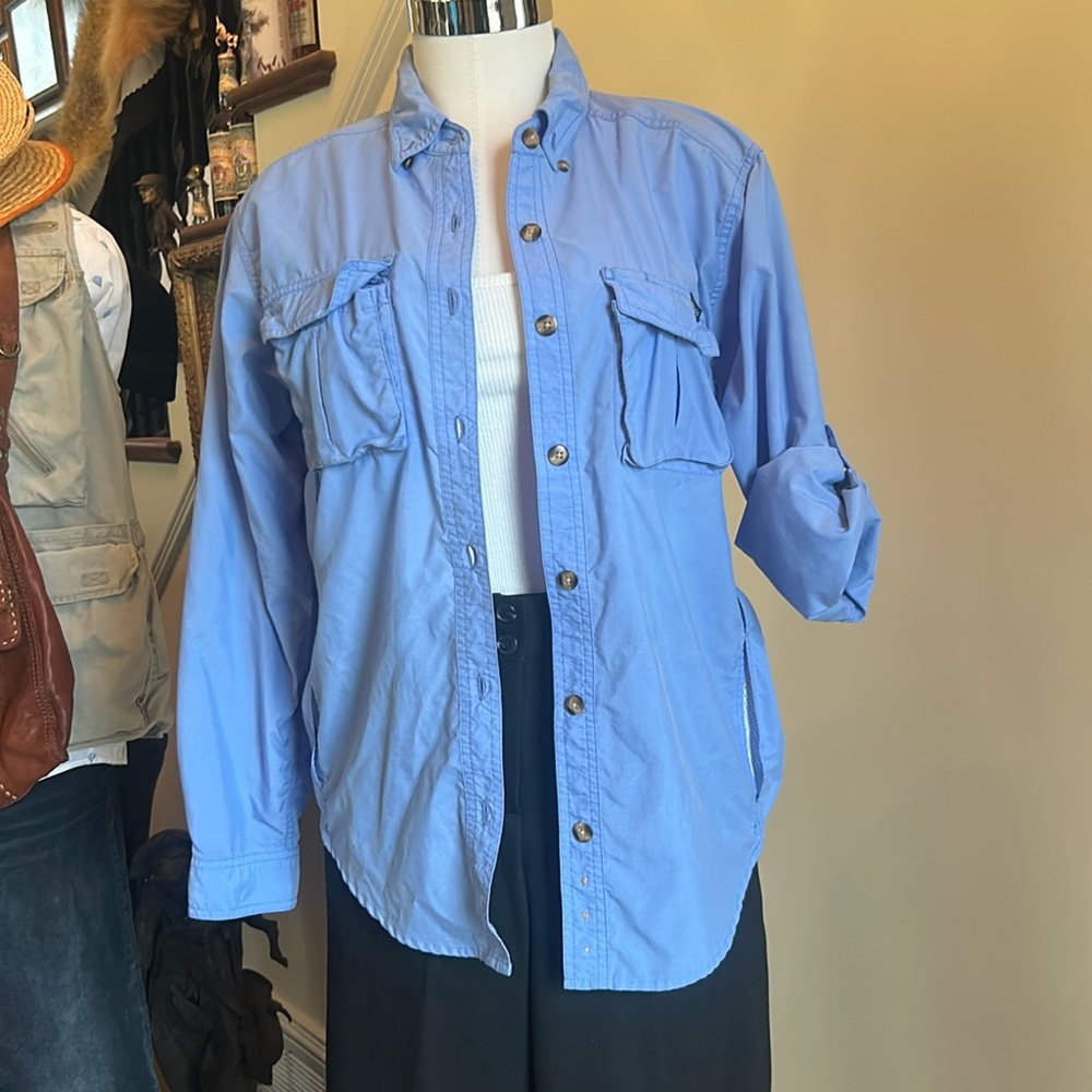 EXOFFICIO Sz S Blue Button Down Camp Shirt Ladies